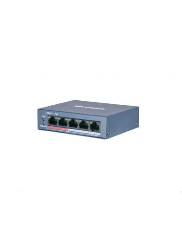 Switch poe 4 porturi hikvision ds-3e0105p-e/m(b) fara management 4x 100mpoe