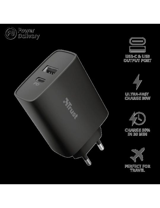 Incarcator rapid pentru perete qmax usb c+a wall charger pd Trust - 1