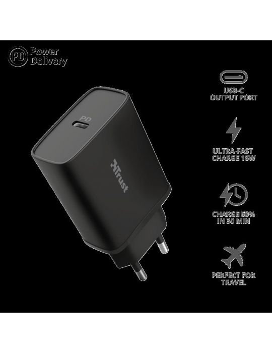 Incarcator rapid pentru perete qmax 18w ultra-fast usb-c wall charger Trust - 1