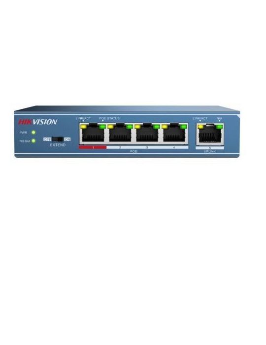 Switch poe 4 porturi hikvision ds-3e0105p-e(b) fara management 4x 100mpoe Hikvision - 1
