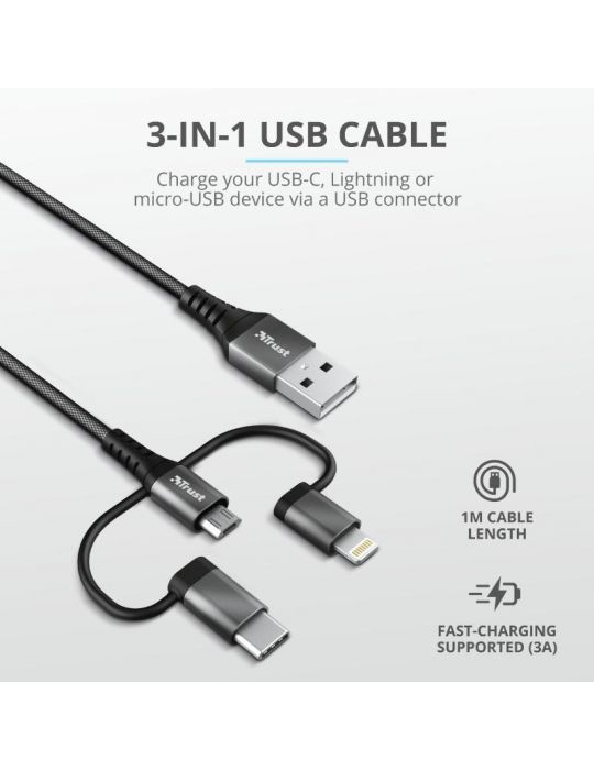 Cablu incarcare trust keyla extra-strong 3-in-1 usb cable 1m  specifications Trust - 1