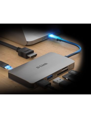 D-link 6-in-1 usb-c hub with hdmi sd/microsd card reader and